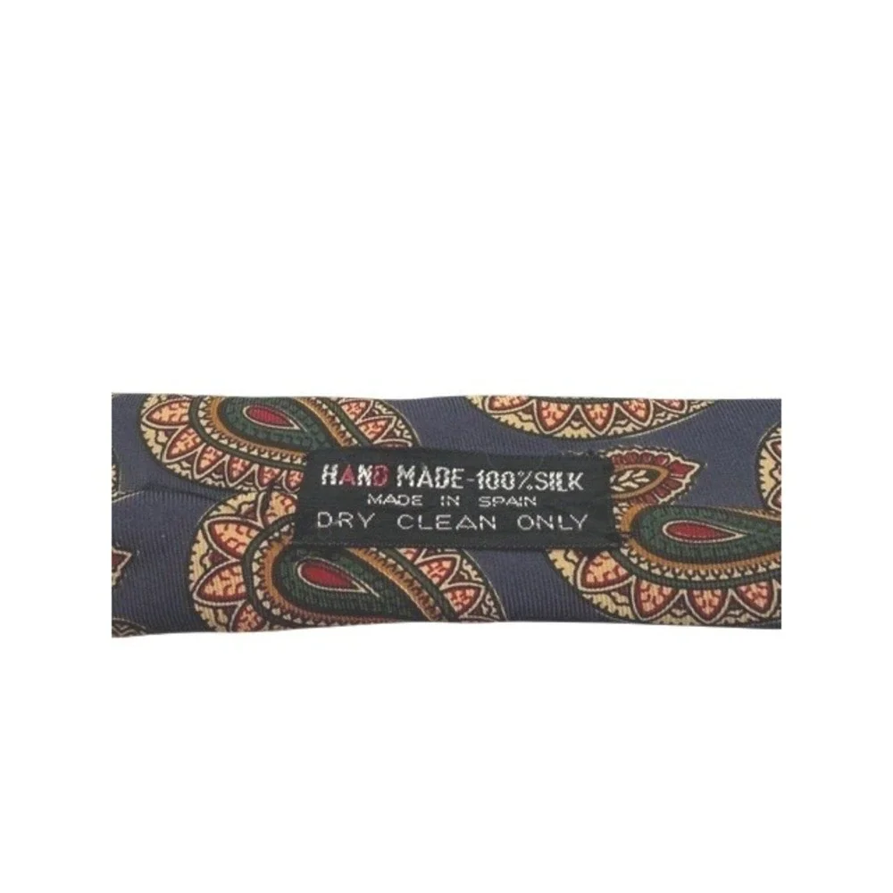 Vintage Richel de Luxe Mens Paisley Silk Tie Blue Red Gold Hand Made in Spain‎